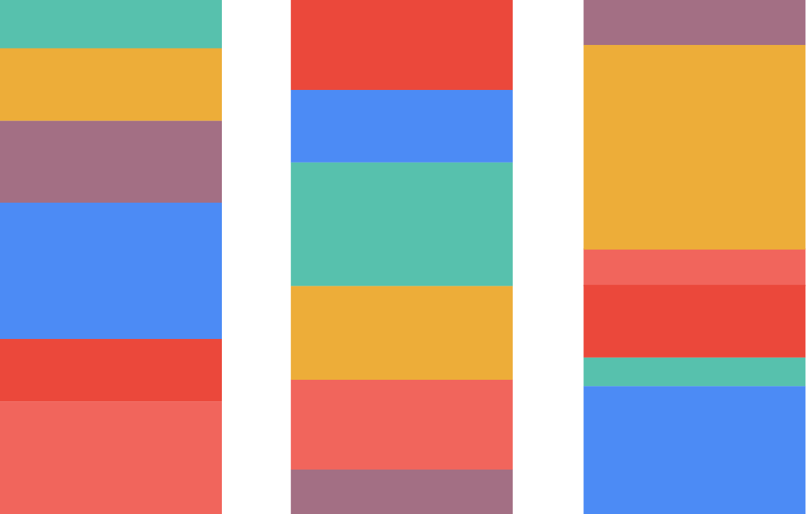 Three rectangles made up of different colors