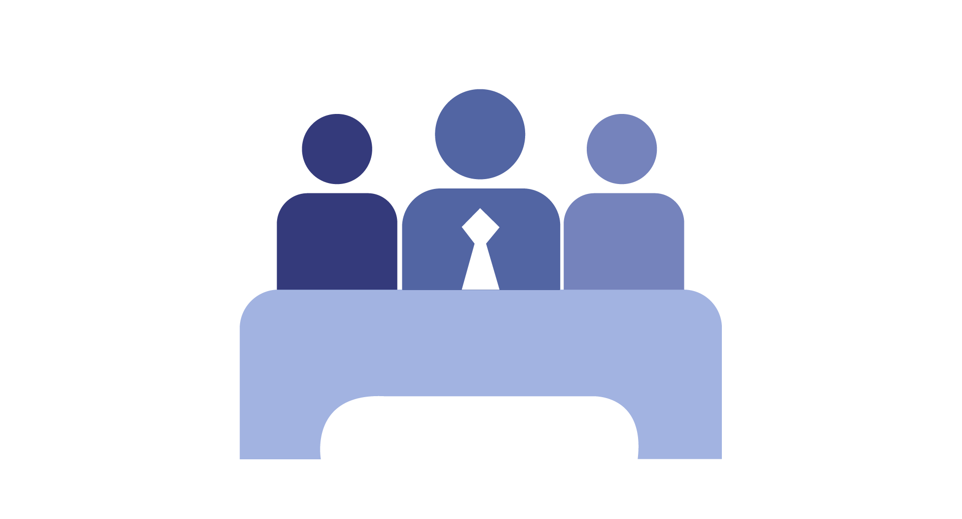 independent financial advice Drawing of 3 figures behind a desk.