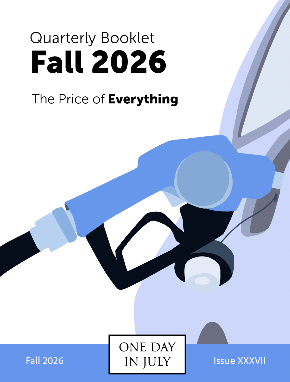 Fall Quarterly Booklet Cover about prices picturing car filling up with gas.